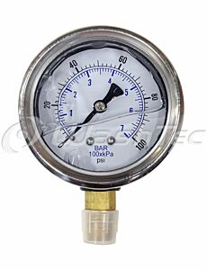 PRESSURE GAUGE 0-100PSI 1/4" LOW GINSAN