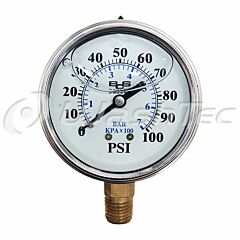 PRESSURE GAUGE, 0-100 PSI LIQUID FILLED